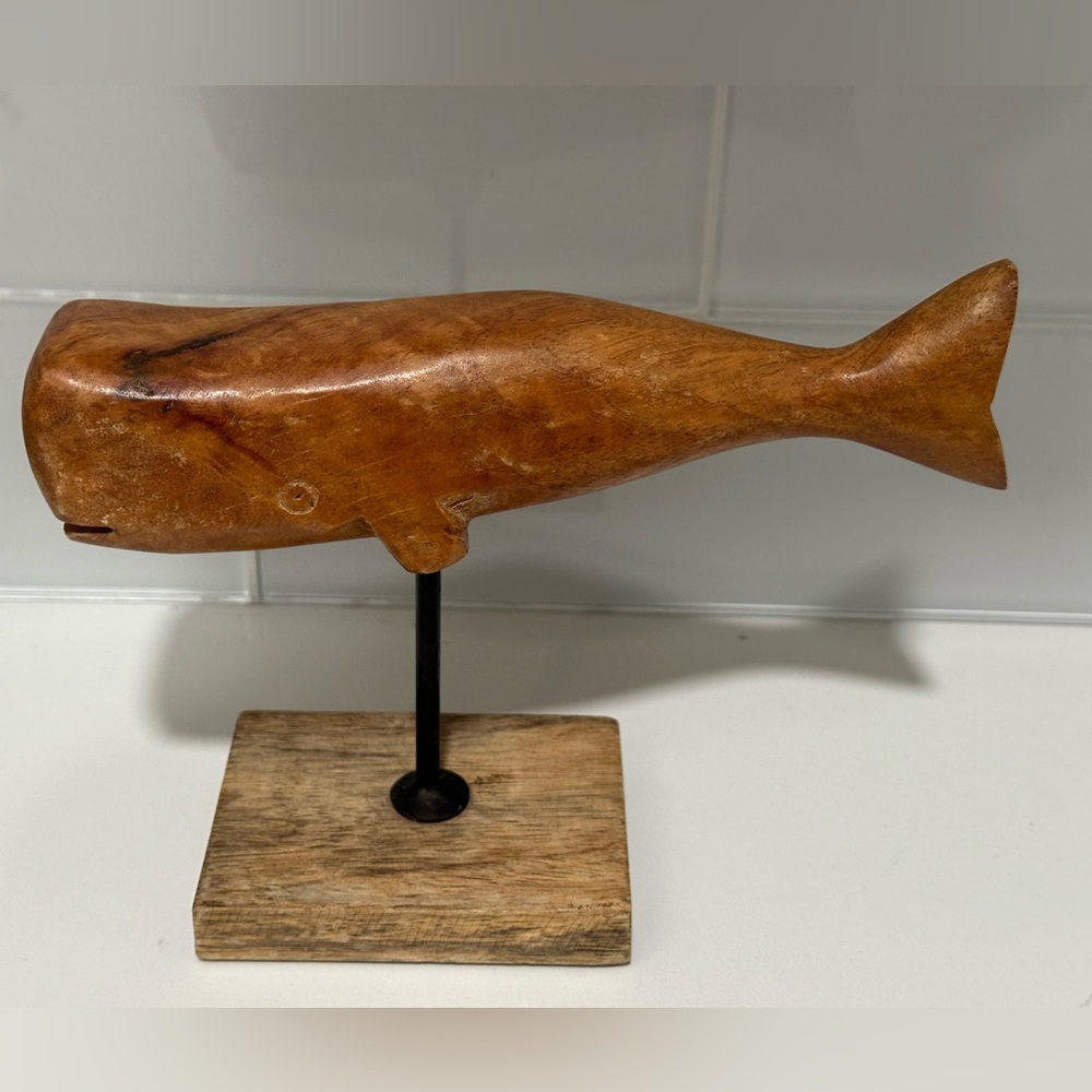Vintage Hand Crafted Wood Marine Whale Figurine Wood Curved Whale Decor long - Picture 2 of 12